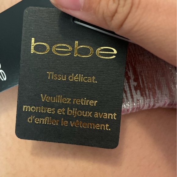 bebe Brushed Foil Bandage Shimmering Silver Mini Skirt size M -NWT - Picture 5 of 7